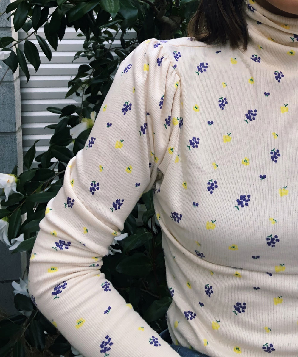 LIMITED SUPER RIB PUFF HIGH-NECK TOPS（FRUIT）｜HOLIDAY（ホリデイ